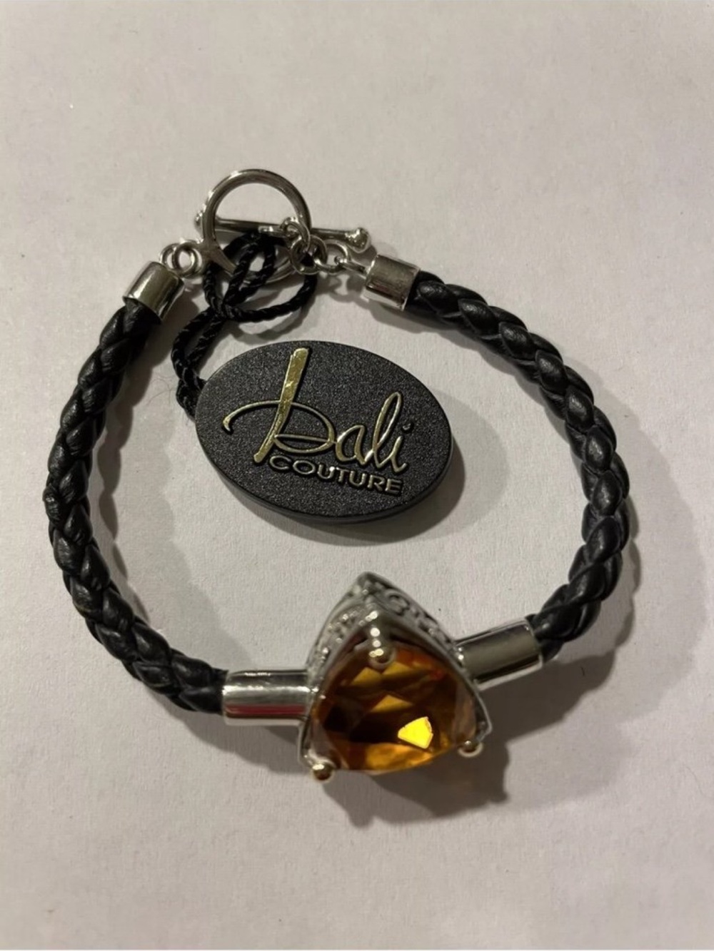 Bali Couture Black Braided Bracelet with Amber Gem